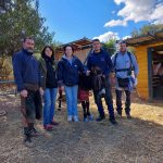 Equine Care Programme Coordinator Elisa Geskou, dental technician Alkis Gkeskos and farrier Vaios Bakratsas with Tatiana and Dimitris of Donkeyland.